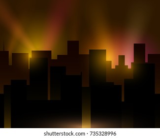 vector city with skyscrapers and spotlights