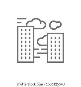 Vector city smog, air pollution line icon.