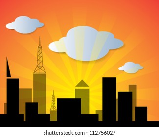 Vector city in sunset background vector image