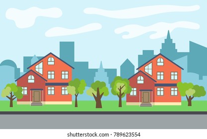 Vector City Two Twostory Cartoon Houses Stock Vector (royalty Free 