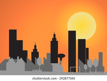 Vector : City view before sunset background