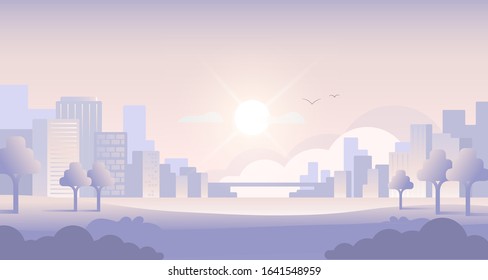 Vector city view illustration. Neutral background color. City panorama.
