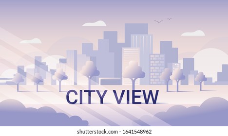 Vector city view illustration. Neutral background color. City panorama.