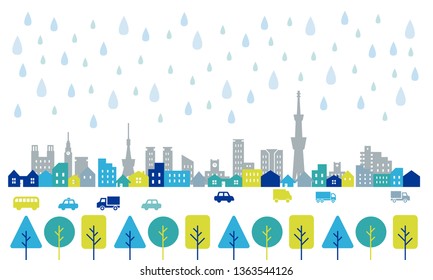 vector city view in the rain