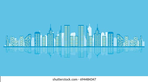 vector cityscape abstract illustration. skyline, modern buildings silhouettes in blue color