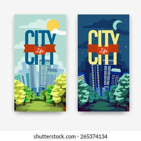 Vector cityscape. Day & Night