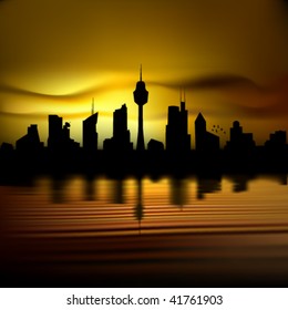 vector cityscape at dusk