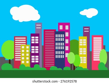 Vector cityscape flat style. Urban vector background. Bright city landscape.