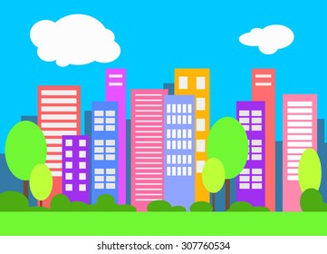 Vector cityscape flat style. Urban vector background. Bright city landscape.