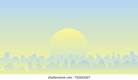vector cityscape illustration. abstract sunrise over rooftops