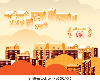 Vector Cityscape Ilustración con edificios y nubes, diseño para Anuncios o tarjetas o pantalla