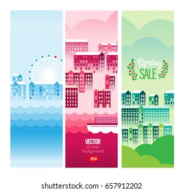 Vector Cityscape Illustration with buildings and clouds, design for banners, cards or screen
