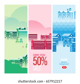 Vector Cityscape Illustration with buildings and clouds, design for banners, cards or screen