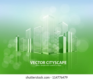 Vector cityscape on green background