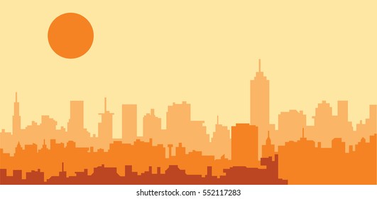 Vector cityscape silhouette
orange sun over city