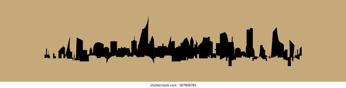 Vector cityscape silhouette over paper texture background