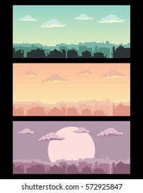 Vector cityscape silhouette set
 different panorama city illustration