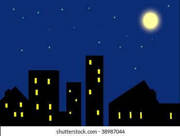 Vector cityscape with stars