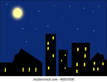Vector cityscape with stars