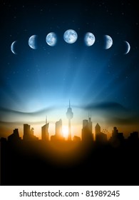 Vector cityscape under the moon