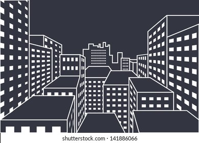 Vector cityscape - view from above the roofs of buildings