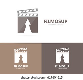 Vector of clapperboard and arrow up logo combination. Cinema and growth symbol or icon. Unique video and film logotype design template.