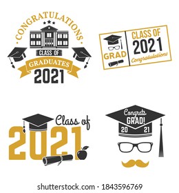 Vector Class of 2021 badge set. Concept for shirt, print, seal, overlay for stamp, greeting, invitation card. Typography design- stock vector.