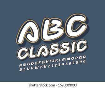 Letras y números vectoriales clásicos de alfabeto. Tipo de letra vintage 3D para pancarta, emblema, logotipo