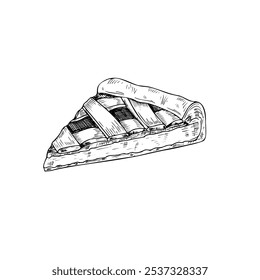 Vetor clássico maçã fatia desenho preto e branco ilustração pintado por tintas. Desenho gráfico desenhado à mão de fruta ou torta de fruta ou fruta. Elemento de massa alimentar para menu, design de receita, cartaz.