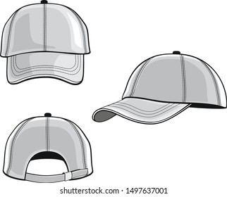 Vector classic baseball cap in three angles