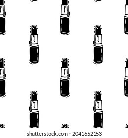 Vector Classic Black Lipstick Lineart On White seamless pattern background. Perfect for web design fabric, wallpaper and scrapbooking projects.