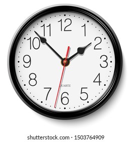 Vector classic black round wall clock isolated on white
