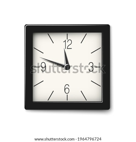 Vector classic black and white square wall clock isolated on white