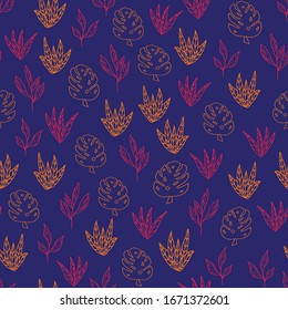 Vektorillustration klassisch blaue tropische Blätter nahtloser Musterhintergrund