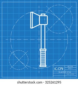 Vector classic blueprint of axe icon on engineer and architect background 