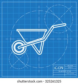 Vector classic blueprint of barrow icon on engineer and architect background 