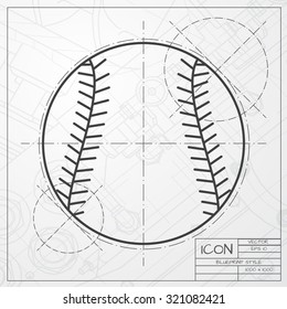 Vector classic blueprint of baseball icon on engineer and architect background 