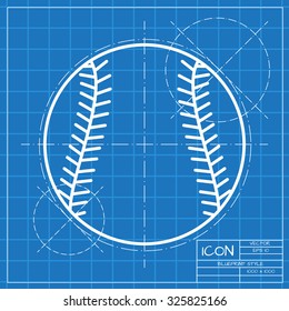 Vector classic blueprint of baseball icon on engineer and architect background 