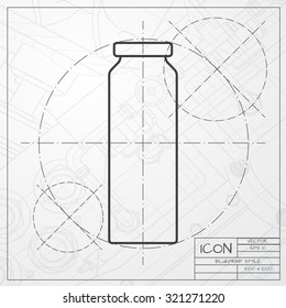 Vector classic blueprint of bottle with juice template on engineer and architect background 