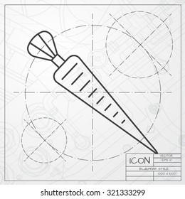 Vector classic blueprint of carrot icon on engineer and architect background 