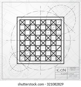 Vector classic blueprint of checkers board icon on engineer and architect background 