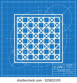Vector classic blueprint of checkers board icon on engineer and architect background 