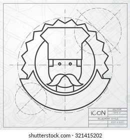 Vector classic blueprint of chef cook chois emblem icon on engineer and architect background 