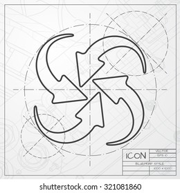 Vector classic blueprint of circle round arrows for business, diagram on engineer and architect background 