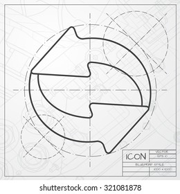 Vector classic blueprint of circle round arrows for business, diagram on engineer and architect background 