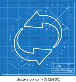 Vector classic blueprint of circle round arrows for business, diagram on engineer and architect background 