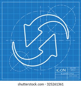 Vector classic blueprint of circle round arrows for business, diagram on engineer and architect background 