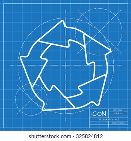 Vector classic blueprint of circle round arrows for business, diagram on engineer and architect background 