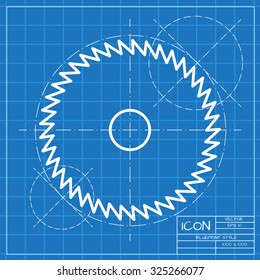 Vector classic blueprint of circular saw icon on engineer and architect background 