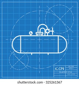 Vector classic blueprint of cistern icon on engineer and architect background 